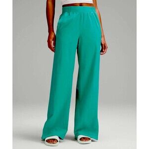 Lululemon Wide Leg High Rise Pants Women Small Kelly Green Side Slit Casual